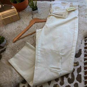 NWT Blanknyc The Madison Crop, High Rise Distressed White Jeans
